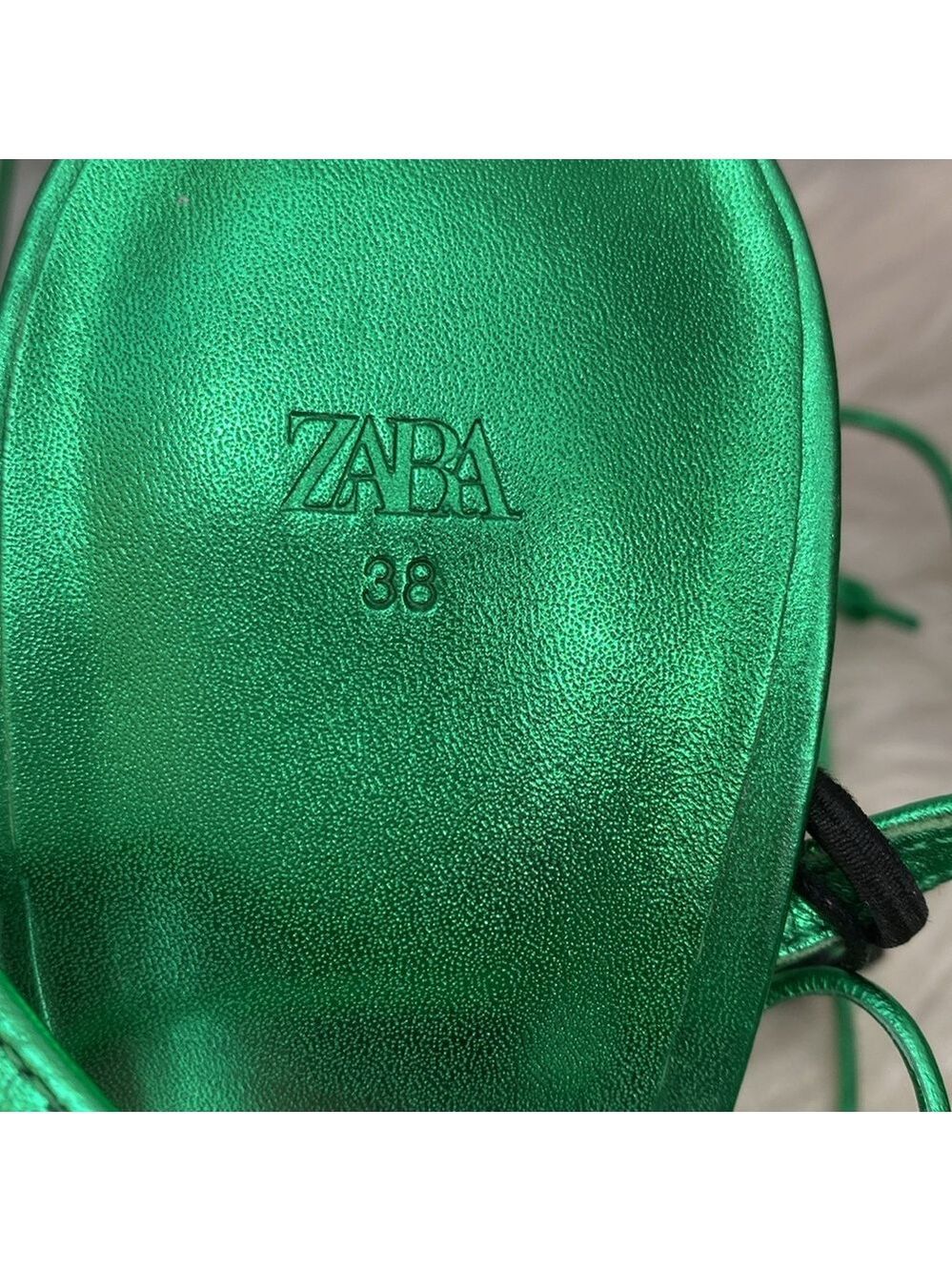 NWOT Zara Metallic Green Lace-up Leather Sandals, Size 7.5 - Picture 12 of 17